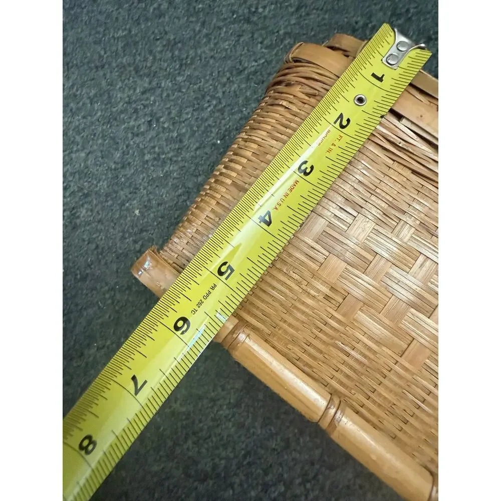 Vintage Hand-woven Storage Basket Checkerboard Pattern Reinforced Framing